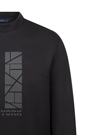 Siyah Regular Fit Baskılı Pamuklu Bisiklet Yaka Sweatshirt | M