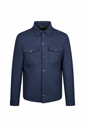 Lacivert Regular Fit Bebe Yaka Yünlü Kaşe Mont | M