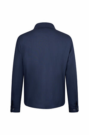Lacivert Regular Fit Bebe Yaka Yünlü Kaşe Mont | M