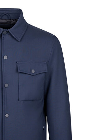 Lacivert Regular Fit Bebe Yaka Yünlü Kaşe Mont | XL