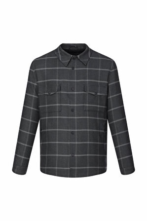 Gri Regular Fit Bebe Yaka Kareli Elyaflı Mont | XL