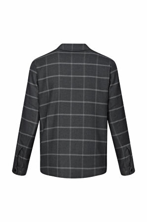 Gri Regular Fit Bebe Yaka Kareli Elyaflı Mont | XL