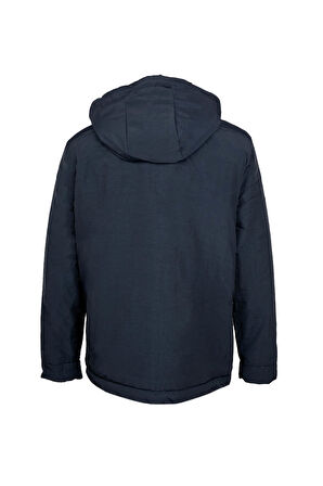 Lacivert Regular Fit Hakim Yaka Kapüşonlu Kaban | L