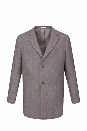 Kahverengi Slim Fit Ceket Yaka Yünlü Kaşe Palto | XXL