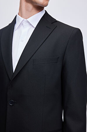 Siyah Comfort Fit Desenli Mono Yaka Klasik Takım Elbise | 50