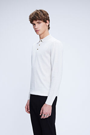 Bej Regular Fit Düz Polo Yaka Yünlü Triko Kazak | 3XL