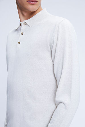 Bej Regular Fit Düz Polo Yaka Yünlü Triko Kazak | 3XL