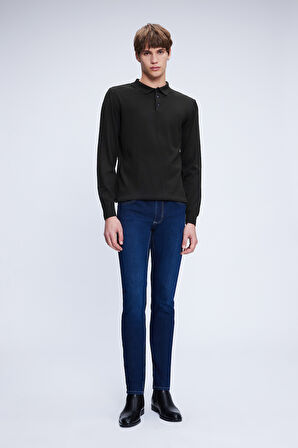 Haki Regular Fit Düz Polo Yaka Yünlü Triko Kazak | XL