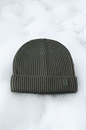 Haki Düz Örgü Bere | STD