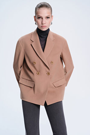 Saykı Woman Camel Dinamik Fit Kruvaze Ceket | L