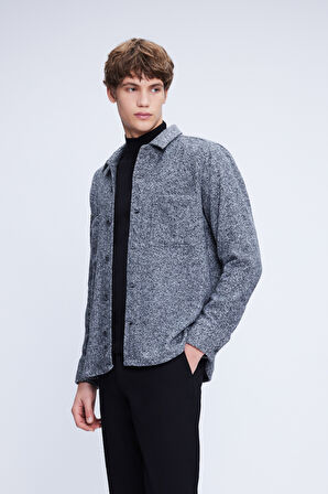 Antrasit Shacket Fit Ceket Yaka Pamuklu Gömlek | XL