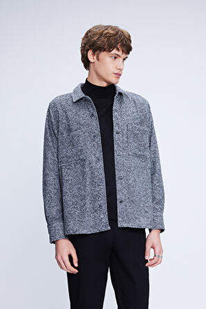 Antrasit Shacket Fit Ceket Yaka Pamuklu Gömlek | XL