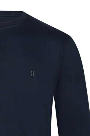 Lacivert Regular Fit Bisiklet Yaka Pamuklu Sweatshirt | XL