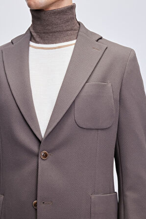 Kahverengi Comfort Fit Desenli Mono Yaka Klasik Ceket | 54