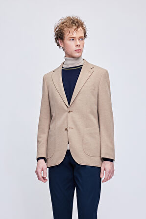 Kahverengi Slim Fit Desenli Mono Yaka Klasik Ceket | 56