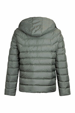 Haki Slim Fit Hakim Yaka Kapüşonlu Şişme Mont | S