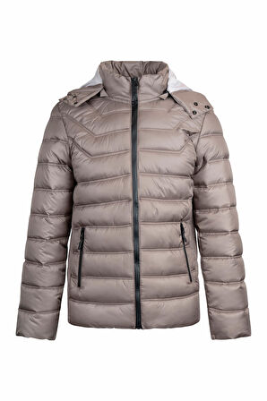Vizon Slim Fit Hakim Yaka Kapüşonlu Şişme Mont | L