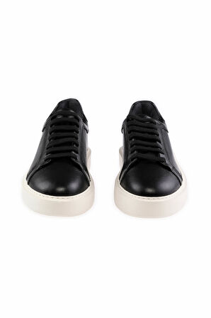 Siyah Casual Bağcıklı Deri Sneakers | 41