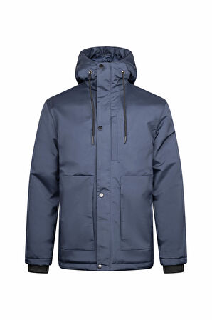 Lacivert Regular Fit Hakim Yaka Kapüşonlu Şişme Mont | L
