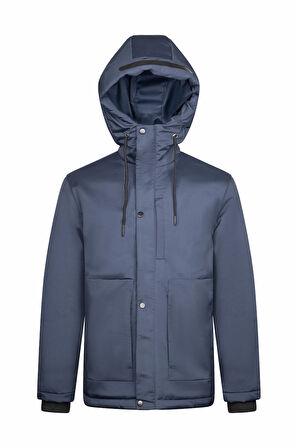 Lacivert Regular Fit Hakim Yaka Kapüşonlu Şişme Mont | L