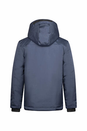 Lacivert Regular Fit Hakim Yaka Kapüşonlu Şişme Mont | L