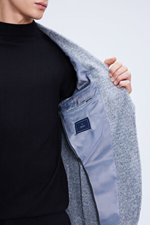 Gri Comfort Fit Mono Yaka Desenli Ceket | 52