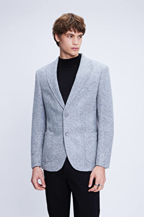 Gri Comfort Fit Mono Yaka Desenli Ceket | 56