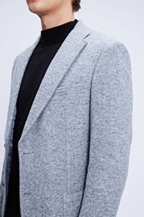 Gri Comfort Fit Mono Yaka Desenli Ceket | 56