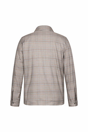 Bej Regular Fit Bebe Yaka Kareli Elyaflı Mont | XL