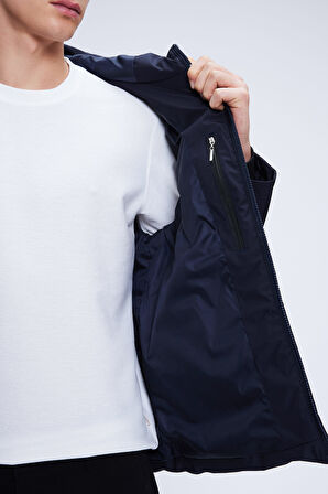 Lacivert Regular Fit Hakim Yaka Kapüşonlu Kaban | XL