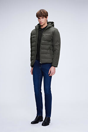 Haki Regular Fit Hakim Yaka Kapüşonlu Kaban | XL