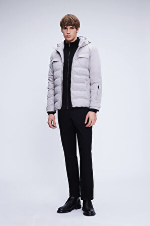 Taş Regular Fit Hakim Yaka Kapüşonlu Kaban | M