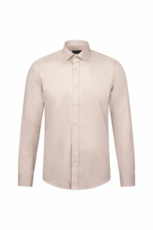Bej Slim Fit Slim Yaka 100% Pamuk Uzun Kollu Flanel Gömlek | S