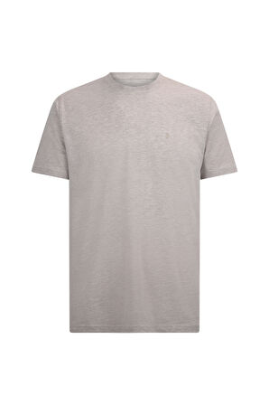 Bej Regular Fit Bisiklet Yaka Pamuklu Basic Tişört | L