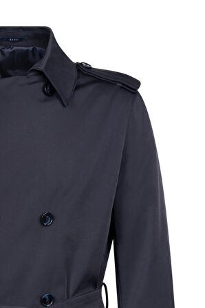 Lacivert Slim Fit Bebe Yaka Pamuklu Trençkot | L