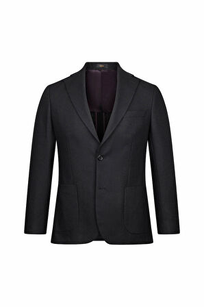 Siyah Comfort Fit Mono Yaka Yünlü Klasik Ceket | 48