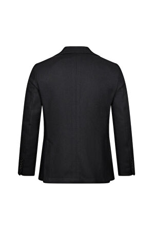 Siyah Comfort Fit Mono Yaka Yünlü Klasik Ceket | 48