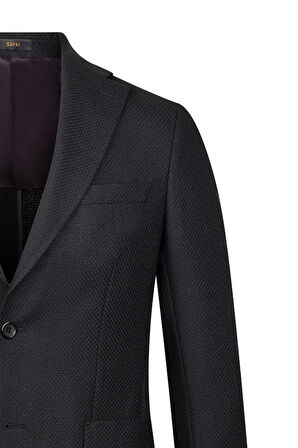 Siyah Comfort Fit Mono Yaka Yünlü Klasik Ceket | 48