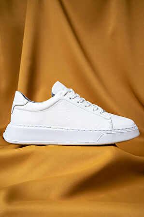 Beyaz Casual Bağcıklı Deri Sneakers | 40