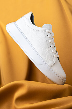 Beyaz Casual Bağcıklı Deri Sneakers | 41