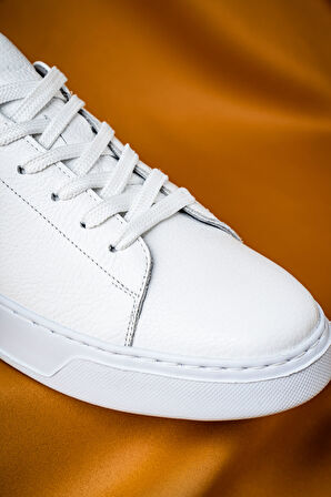 Beyaz Casual Bağcıklı Deri Sneakers | 42