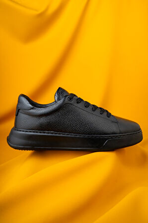 Siyah Casual Bağcıklı Deri Sneakers | 40