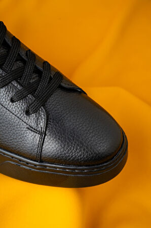 Siyah Casual Bağcıklı Deri Sneakers | 40