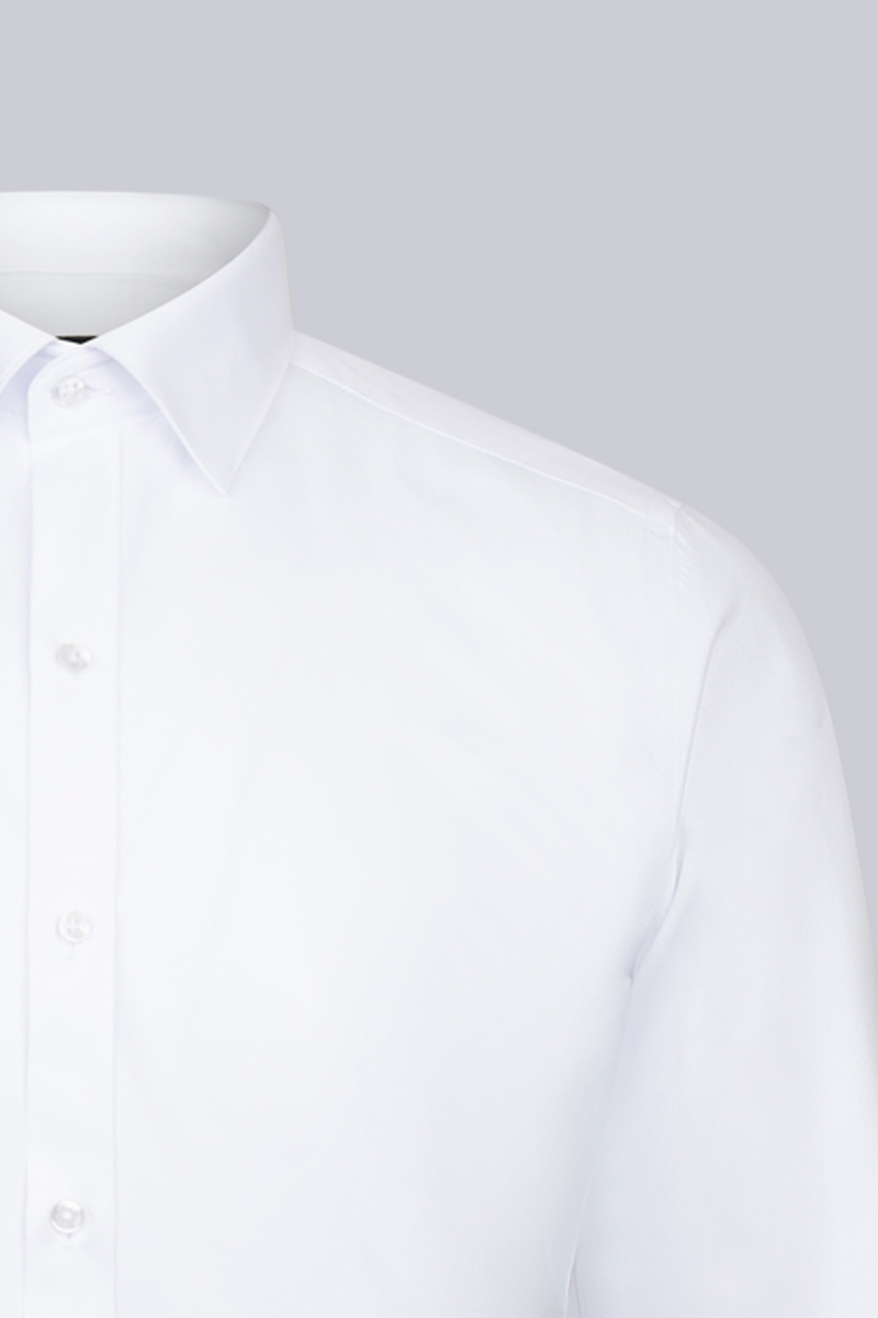 Beyaz Slim Fit Desenli Slim Yaka Pamuklu Uzun Kollu Klasik Gömlek | L