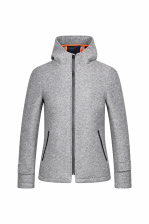 Gri Regular Fit Hakim Yaka Kapüşonlu Yünlü Kaşe Mont | XL