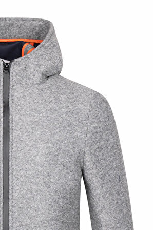 Gri Regular Fit Hakim Yaka Kapüşonlu Yünlü Kaşe Mont | XL