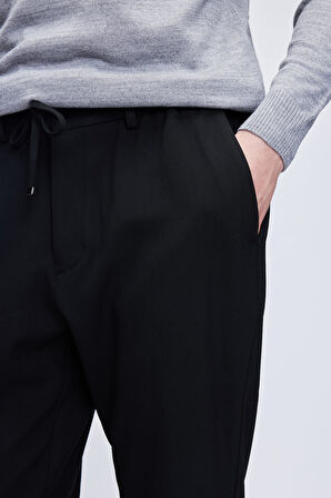 Siyah Rahat Kesim Yandan Cepli Jogger Pantolon | 32