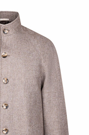 Kahverengi Regular Fit Hakim Yaka Yünlü Kaşe Palto | XXL