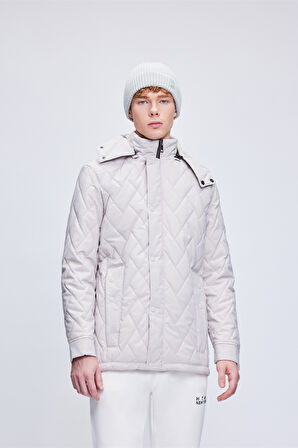 Taş Dinamik Fit Hakim Yaka Desenli Kapitone Kapüşonlu Mont | XXL