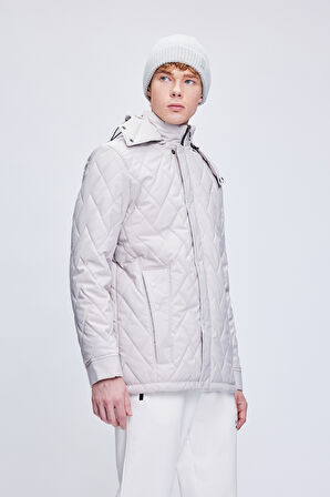 Taş Dinamik Fit Hakim Yaka Desenli Kapitone Kapüşonlu Mont | XXL